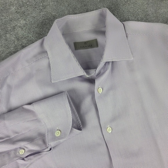 Canali Other - Canali 1934 Mens Purple Micro Check Dress Shirt Italy 16.5 42 Long Sleeve